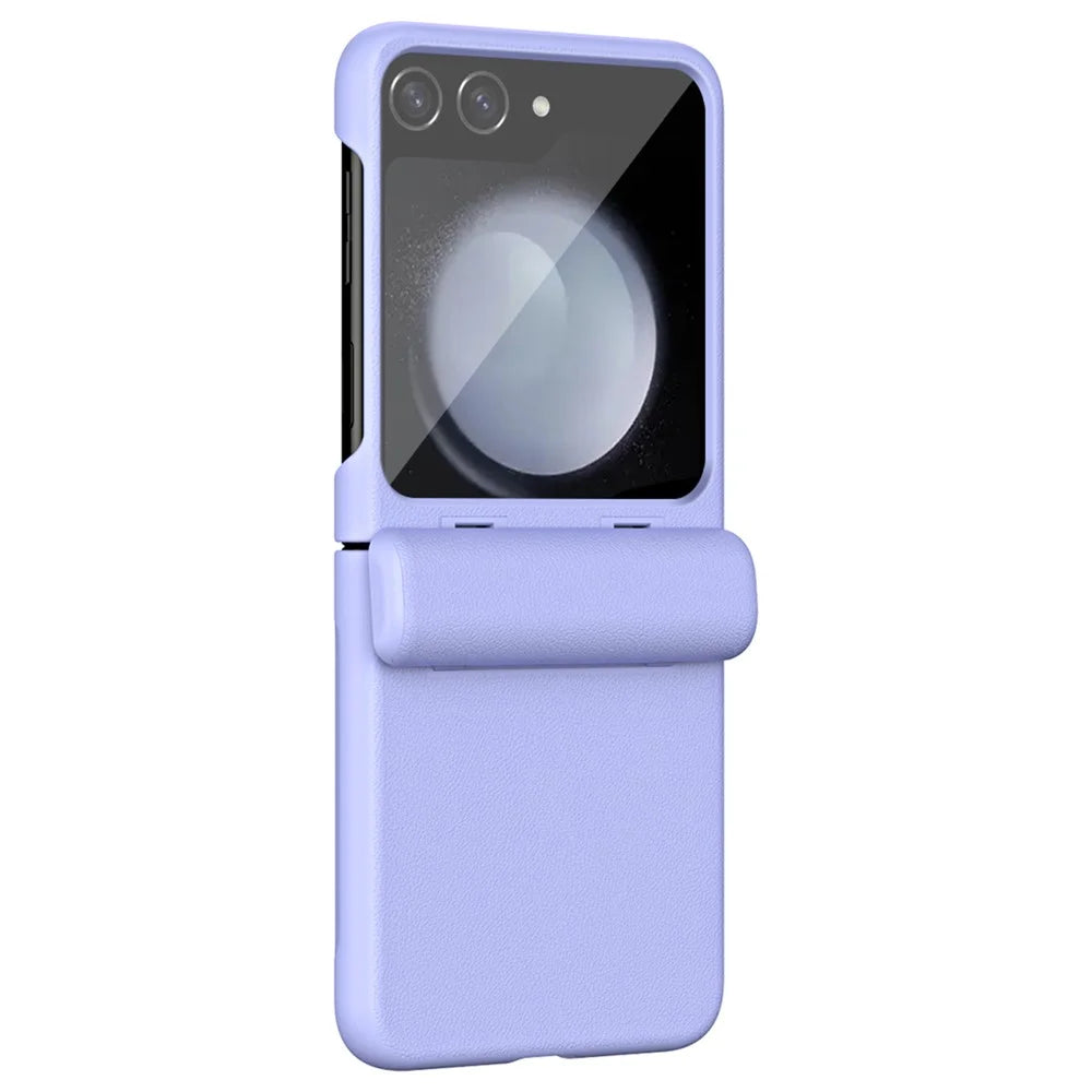 For Samsung Galaxy Z Flip7 FE 5G / Z Flip6 5G / Z Flip5 5G Case Textured Leather + PC Hinge Protection Phone Cover - Purple - 2
