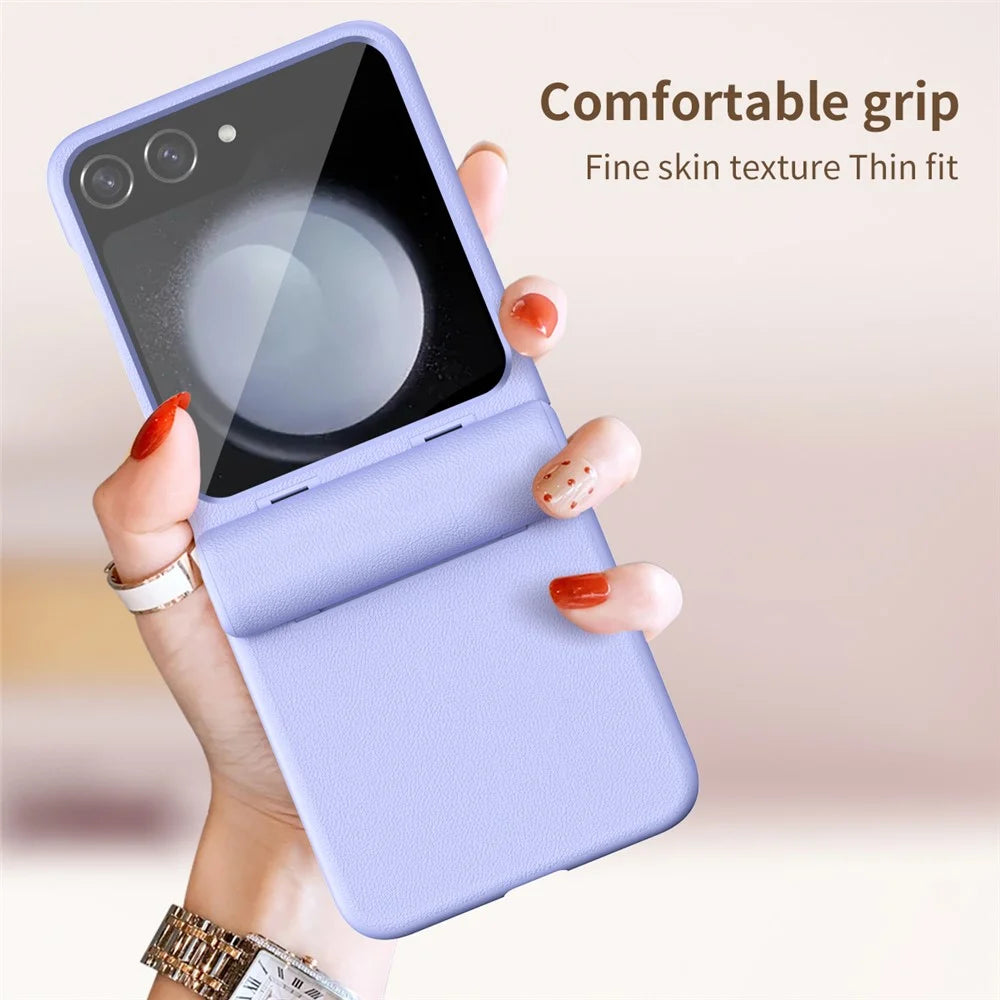 For Samsung Galaxy Z Flip7 FE 5G / Z Flip6 5G / Z Flip5 5G Case Textured Leather + PC Hinge Protection Phone Cover - Purple - 4