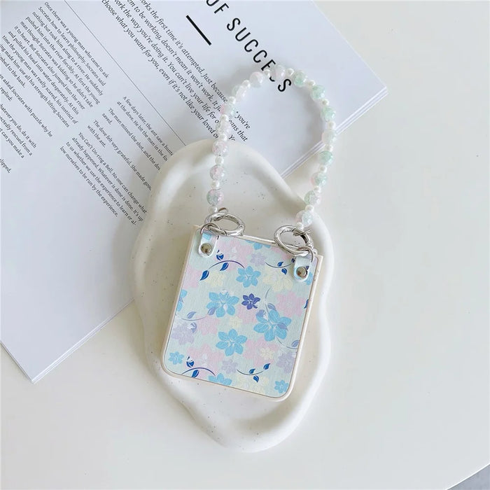 For Samsung Galaxy Z Flip5 5G Folding Phone Case Flower Pattern PU+PC Cover with Beaded Hand Strap - Yellow Flower - 3