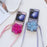 Phone Case for Samsung Galaxy Z Flip5 5G PC+PU Leather Phone Shell with Flower Decor +Shoulder Strap - Purple - 6