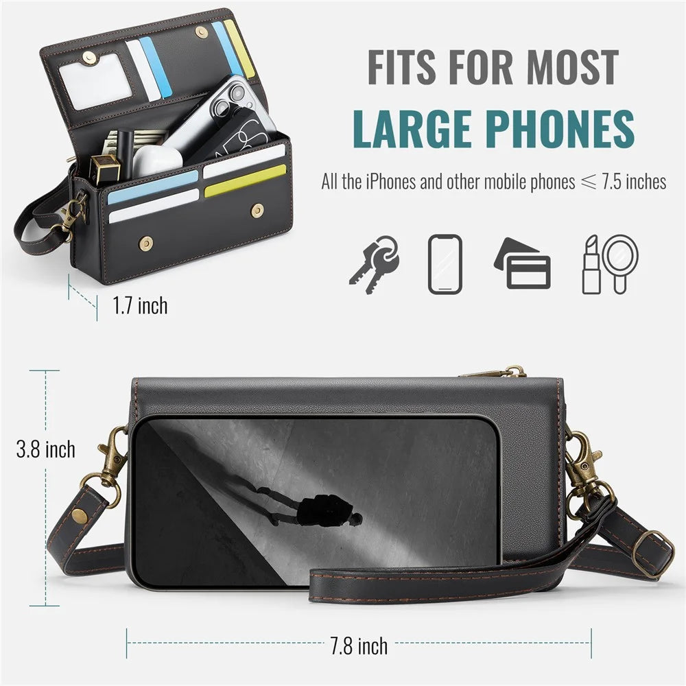 CASEME Me30 Max 4.0-7.5 inch Phone Bag Leather RFID Blocking Crossbody Phone Purse Wallet - Black - 5