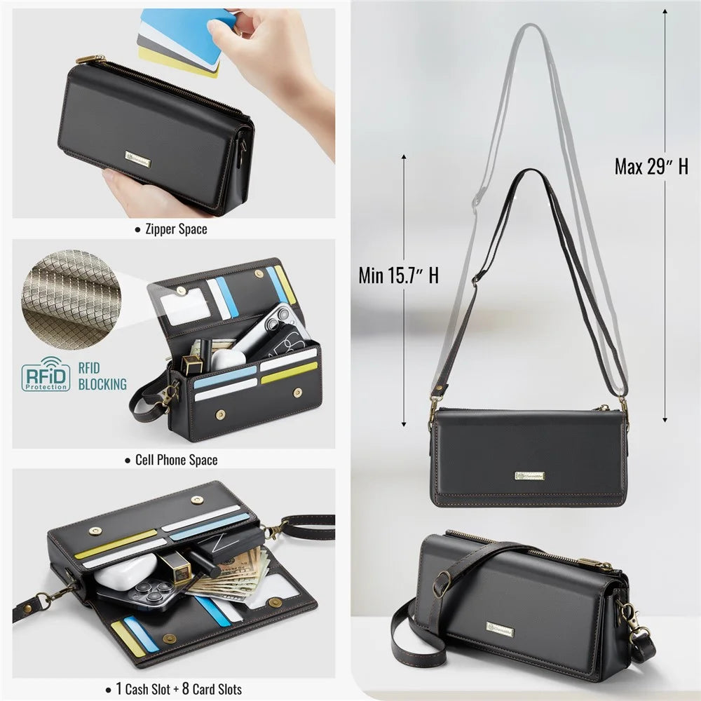 CASEME Me30 Max 4.0-7.5 inch Phone Bag Leather RFID Blocking Crossbody Phone Purse Wallet - Black - 6