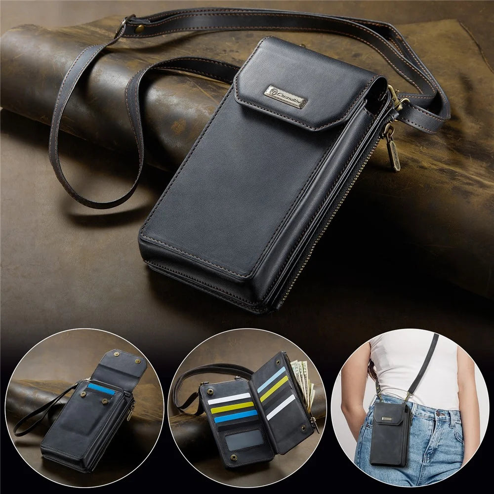 CASEME Me40 4.0-7.3 inch Vertical Phone Bag PU Leather RFID Blocking Crossbody Bag Handbag - Black - 5