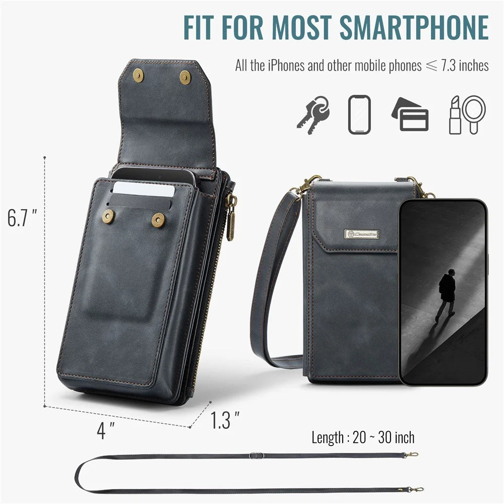 CASEME Me40 4.0-7.3 inch Vertical Phone Bag PU Leather RFID Blocking Crossbody Bag Handbag - Black - 6