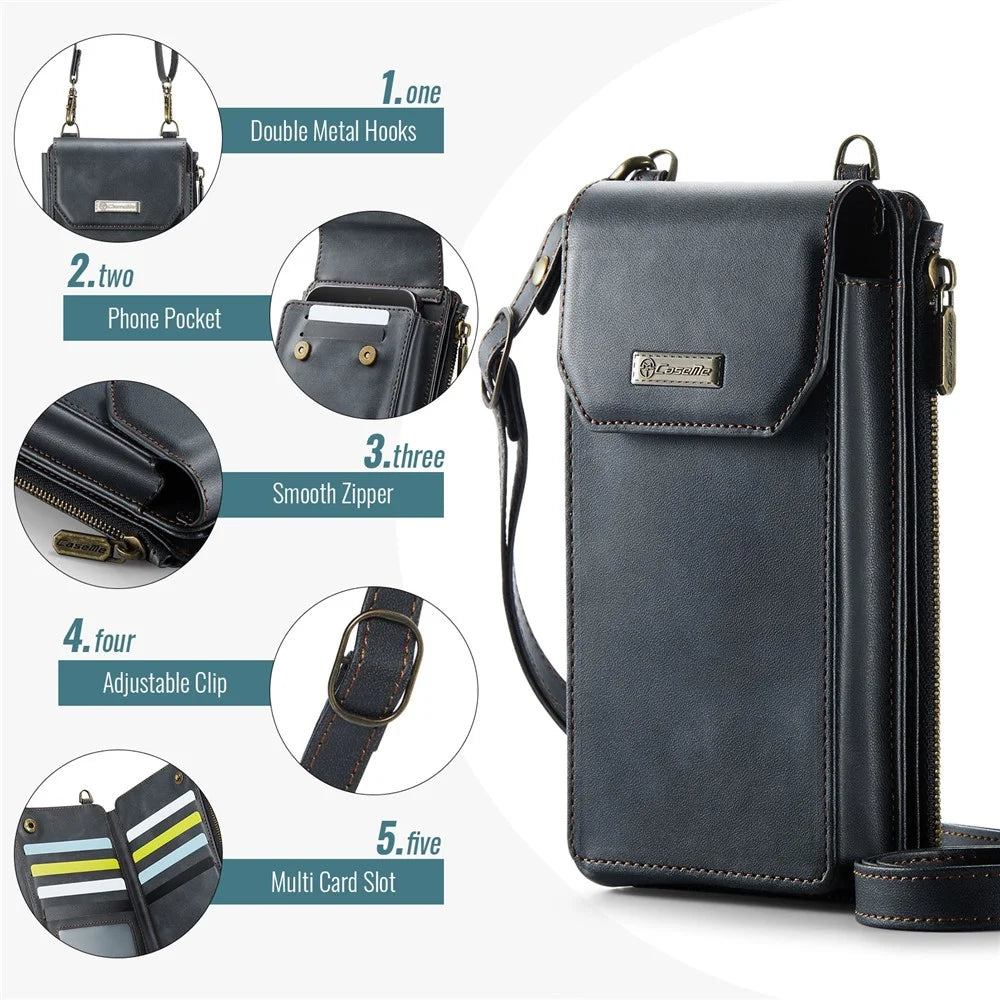 CASEME Me40 4.0-7.3 inch Vertical Phone Bag PU Leather RFID Blocking Crossbody Bag Handbag - Black - 7
