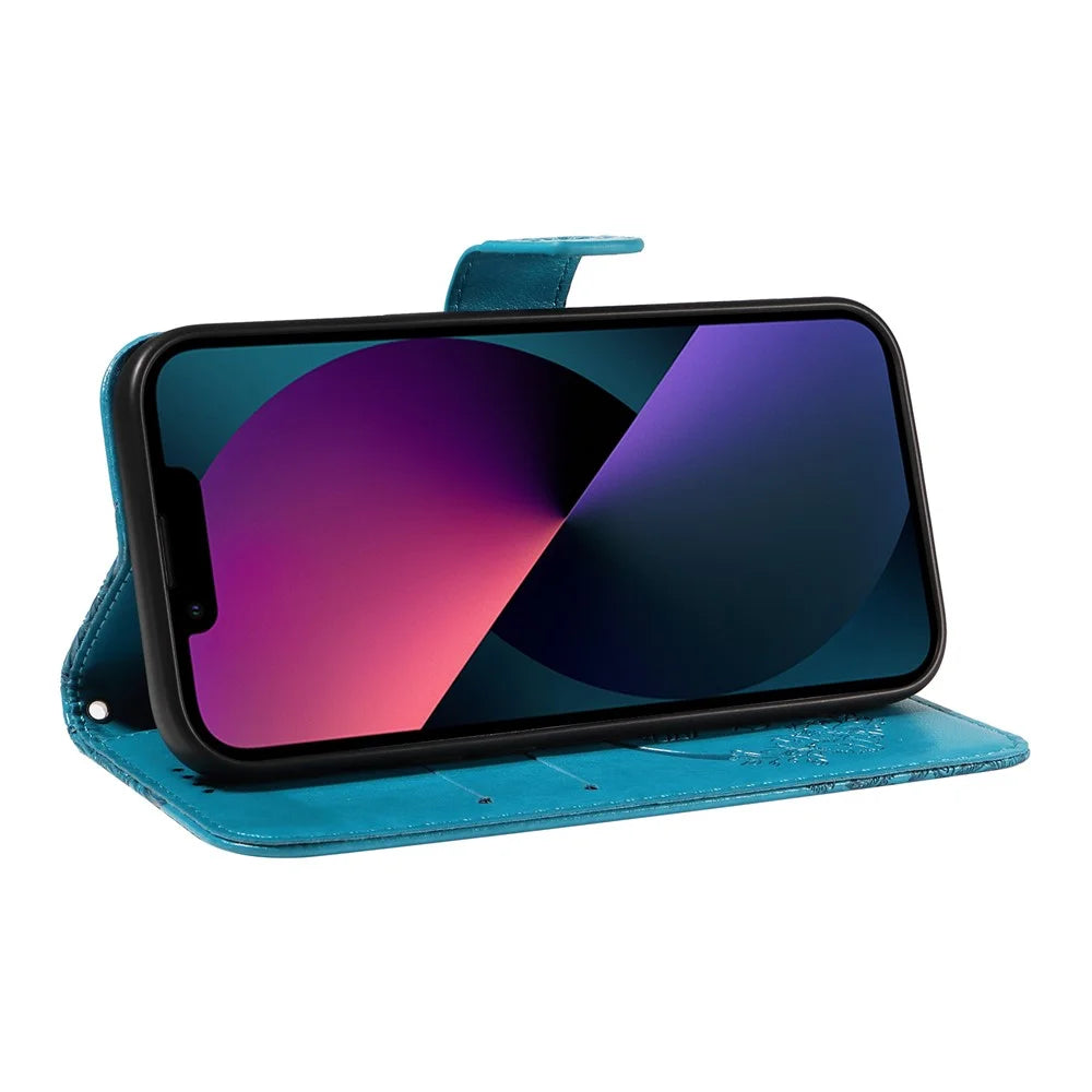 For iPhone 14 Case Butterfly Pattern Leather Phone Cover with Wallet Stand - Blue - 4