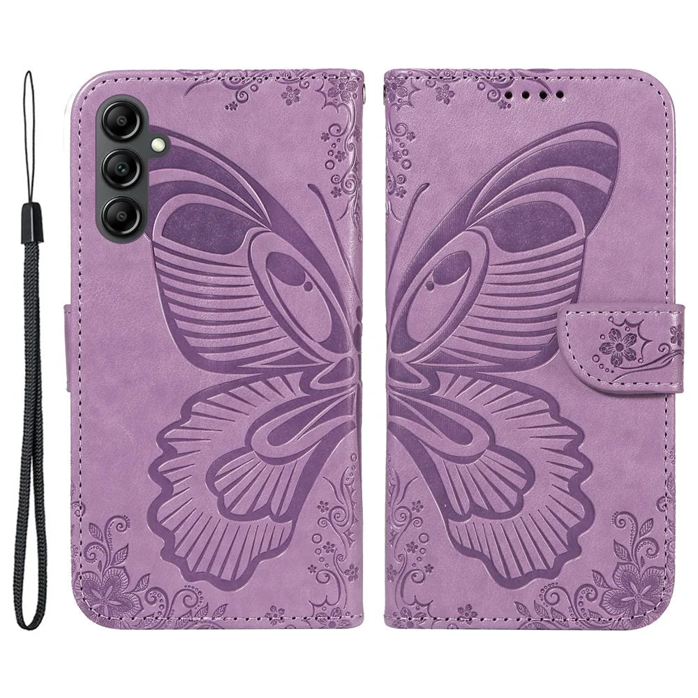 For Samsung Galaxy A15 4G / 5G Case PU Leather Flip Imprinted Butterfly Phone Cover with Wallet - Light Purple - 1