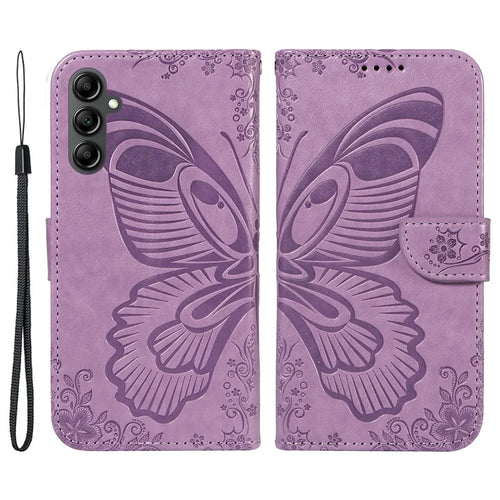 For Samsung Galaxy A15 4G / 5G Case PU Leather Flip Imprinted Butterfly Phone Cover with Wallet - Light Purple - 1