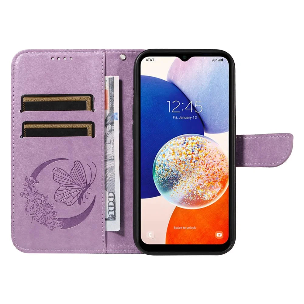 For Samsung Galaxy A15 4G / 5G Case PU Leather Flip Imprinted Butterfly Phone Cover with Wallet - Light Purple - 3