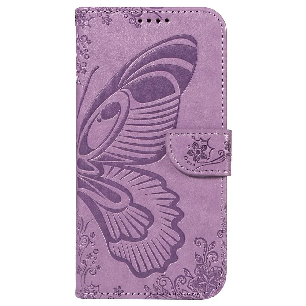 For Samsung Galaxy A15 4G / 5G Case PU Leather Flip Imprinted Butterfly Phone Cover with Wallet - Light Purple - 7