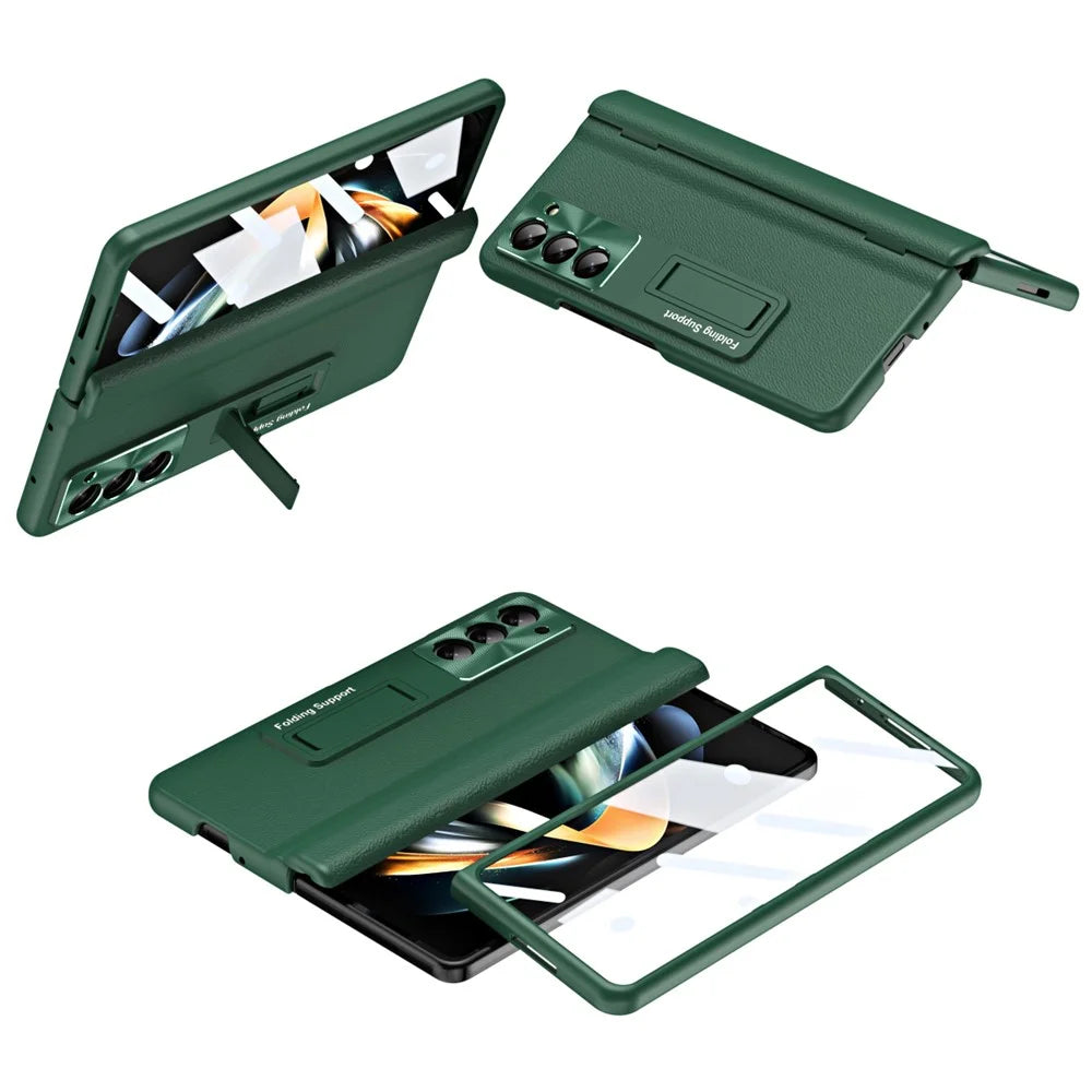 For Samsung Galaxy Z Fold6 5G Kickstand Cover PU Leather+PC Phone Case with Front Screen Film - Green - 1