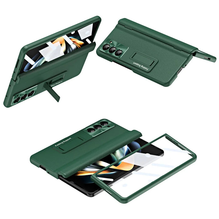 For Samsung Galaxy Z Fold6 5G Kickstand Cover PU Leather+PC Phone Case with Front Screen Film - Green - 1