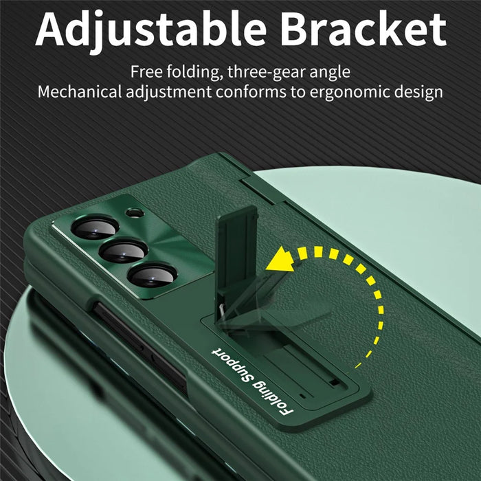 For Samsung Galaxy Z Fold6 5G Kickstand Cover PU Leather+PC Phone Case with Front Screen Film - Green - 3