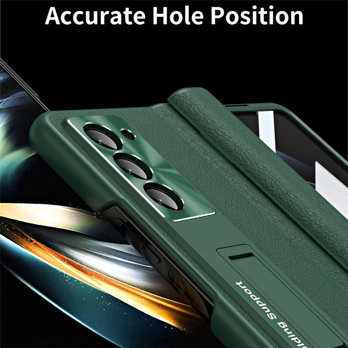 For Samsung Galaxy Z Fold6 5G Kickstand Cover PU Leather+PC Phone Case with Front Screen Film - Green - 4