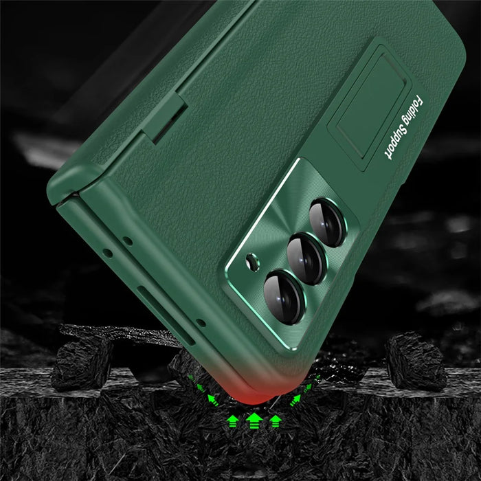 For Samsung Galaxy Z Fold6 5G Kickstand Cover PU Leather+PC Phone Case with Front Screen Film - Green - 5