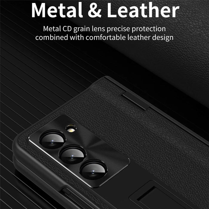 For Samsung Galaxy Z Fold6 5G Kickstand Cover PU Leather+PC Phone Case with Front Screen Film - Green - 6