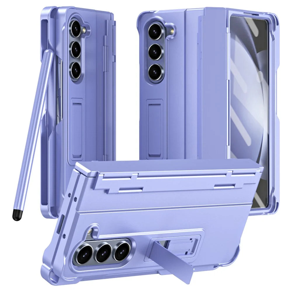 For Samsung Galaxy Z Fold6 5G Case Kickstand Hard PC Phone Cover with Stylus - Purple - 1