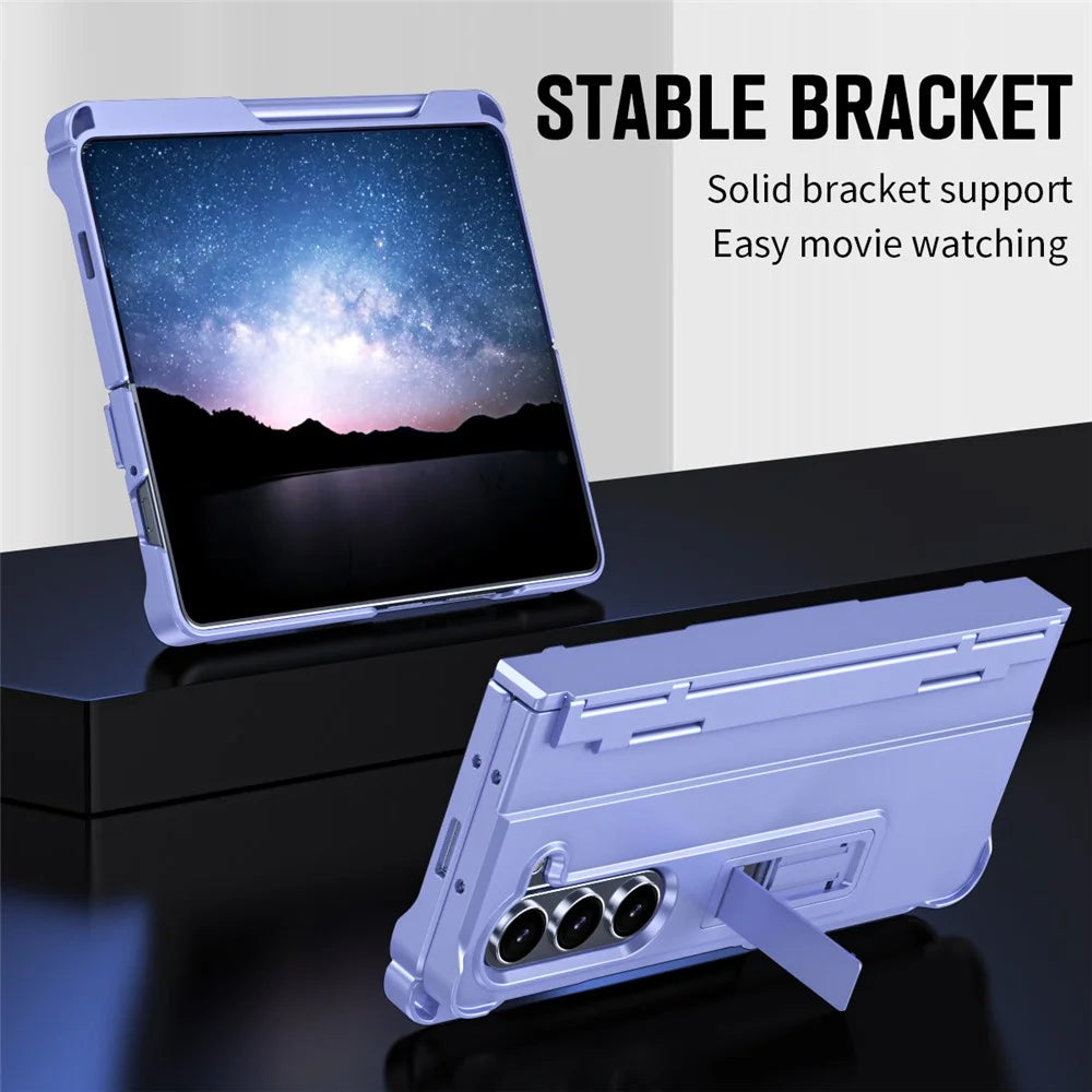 For Samsung Galaxy Z Fold6 5G Case Kickstand Hard PC Phone Cover with Stylus - Purple - 6