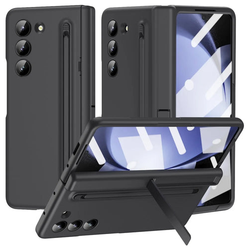 For Samsung Galaxy Z Fold6 5G Case Hard PC Phone Cover with Stylus and Tempered Glass Film - Black - 1