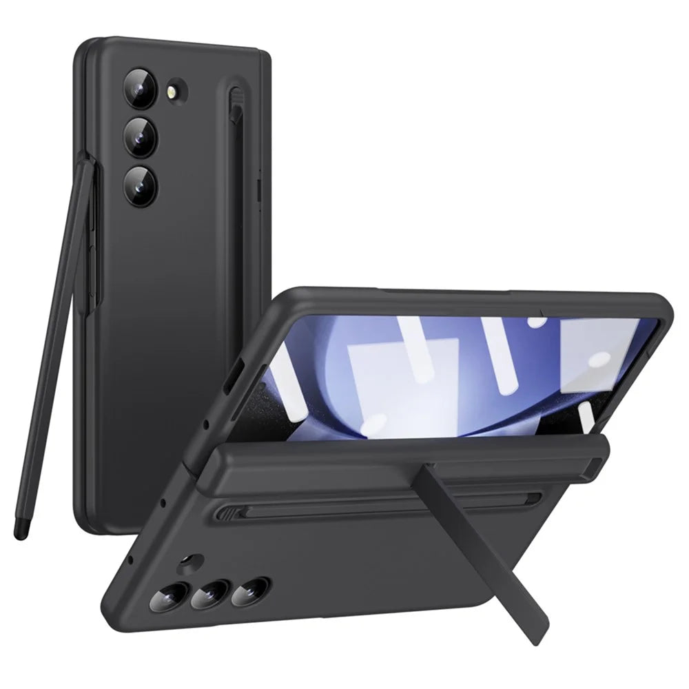 For Samsung Galaxy Z Fold6 5G Case Hard PC Phone Cover with Stylus and Tempered Glass Film - Black - 3