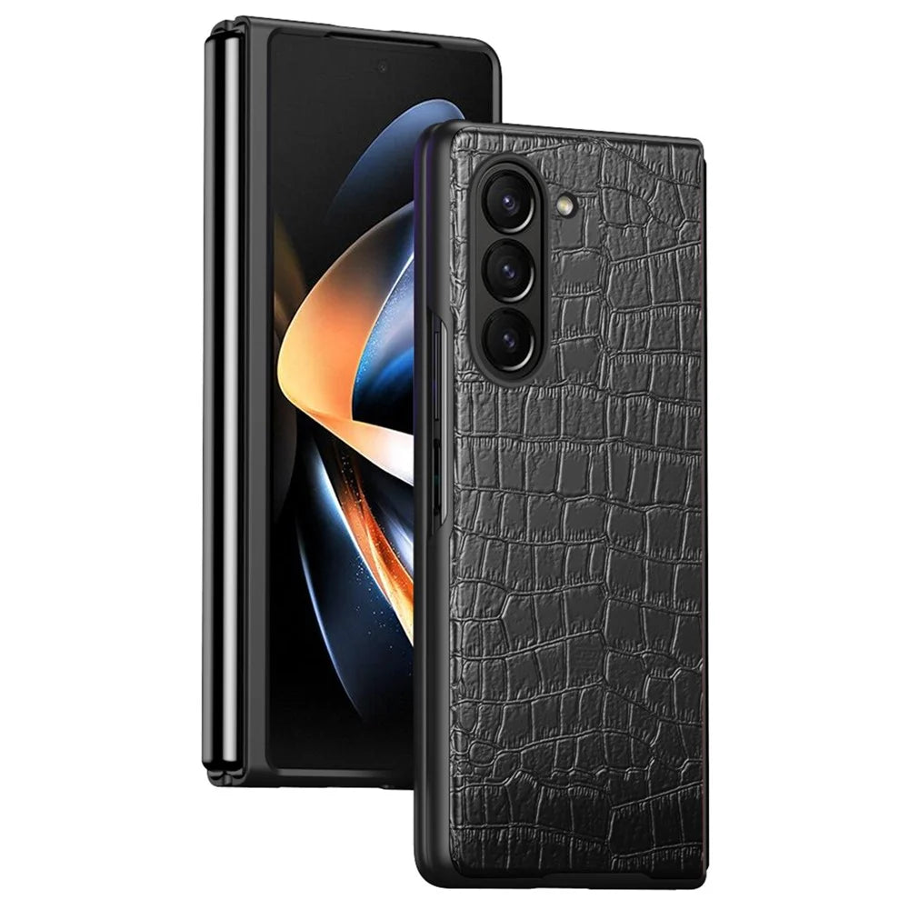 For Samsung Galaxy Z Fold6 5G Case Crocodile Texture Leather Coated PC Hard Phone Cover - Black - 1