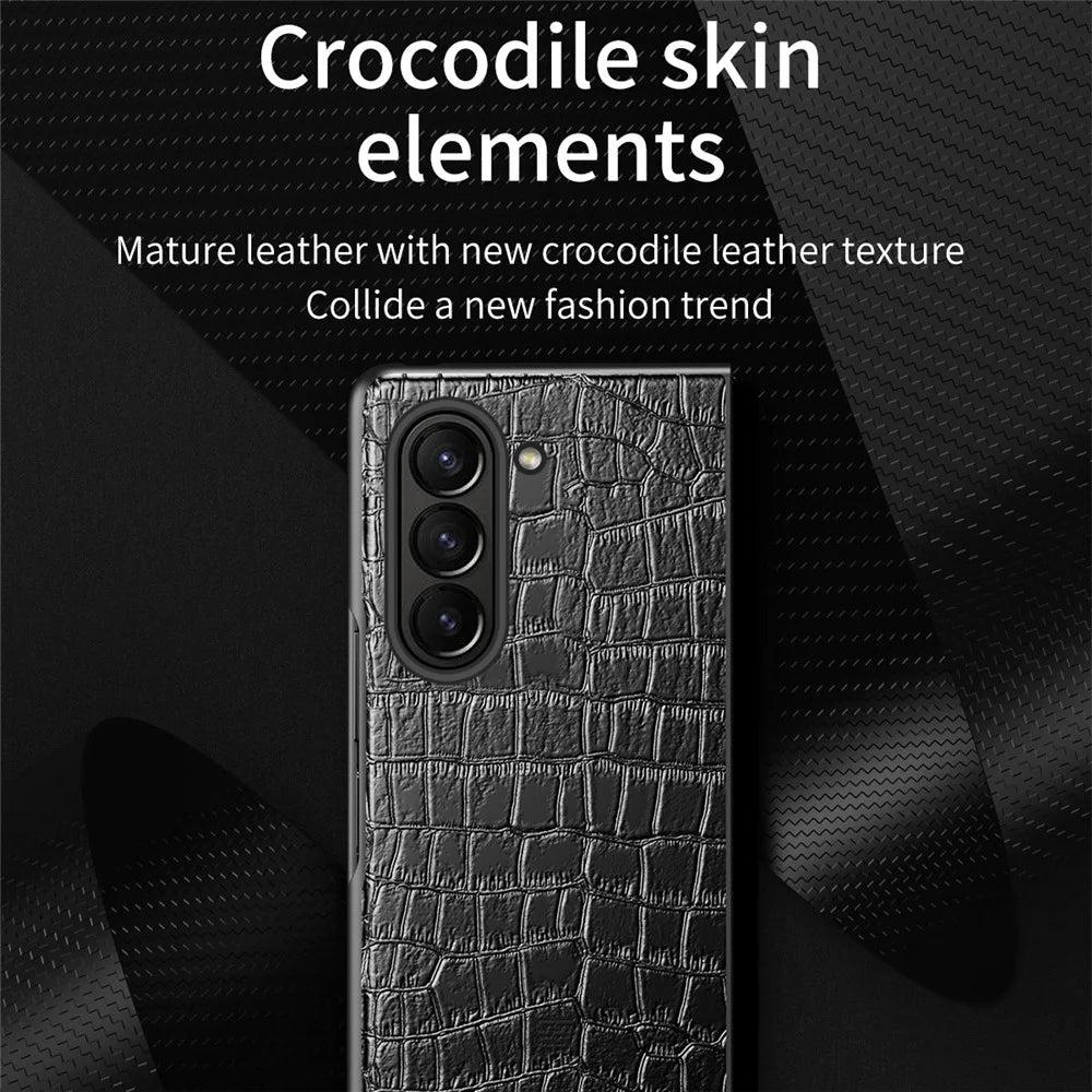 For Samsung Galaxy Z Fold6 5G Case Crocodile Texture Leather Coated PC Hard Phone Cover - Black - 3