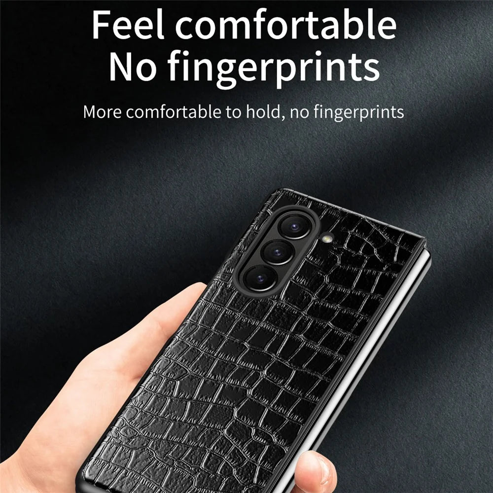 For Samsung Galaxy Z Fold6 5G Case Crocodile Texture Leather Coated PC Hard Phone Cover - Black - 4