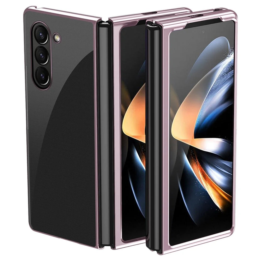 For Samsung Galaxy Z Fold6 5G Case Clear PC Electroplating Hard Phone Cover - Rose Gold - 1