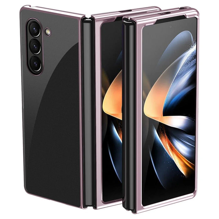 For Samsung Galaxy Z Fold6 5G Case Clear PC Electroplating Hard Phone Cover - Rose Gold - 1