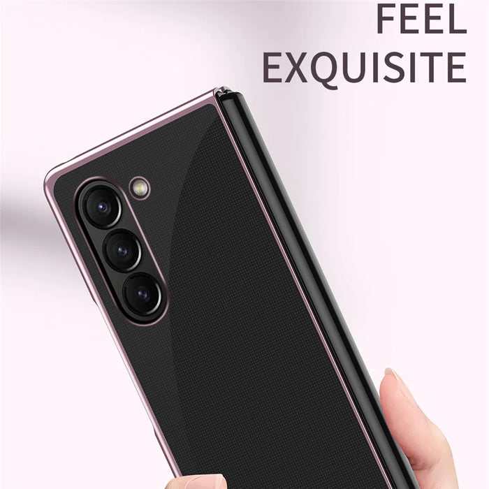 For Samsung Galaxy Z Fold6 5G Case Clear PC Electroplating Hard Phone Cover - Rose Gold - 3