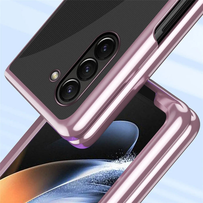 For Samsung Galaxy Z Fold6 5G Case Clear PC Electroplating Hard Phone Cover - Rose Gold - 4