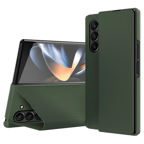 For Samsung Galaxy Z Fold6 5G Case Aramid Fiber Texture Leather+PC Stand Phone Cover - Green - 1