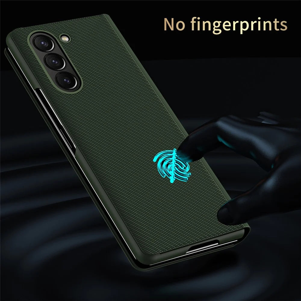 For Samsung Galaxy Z Fold6 5G Case Aramid Fiber Texture Leather+PC Stand Phone Cover - Green - 2