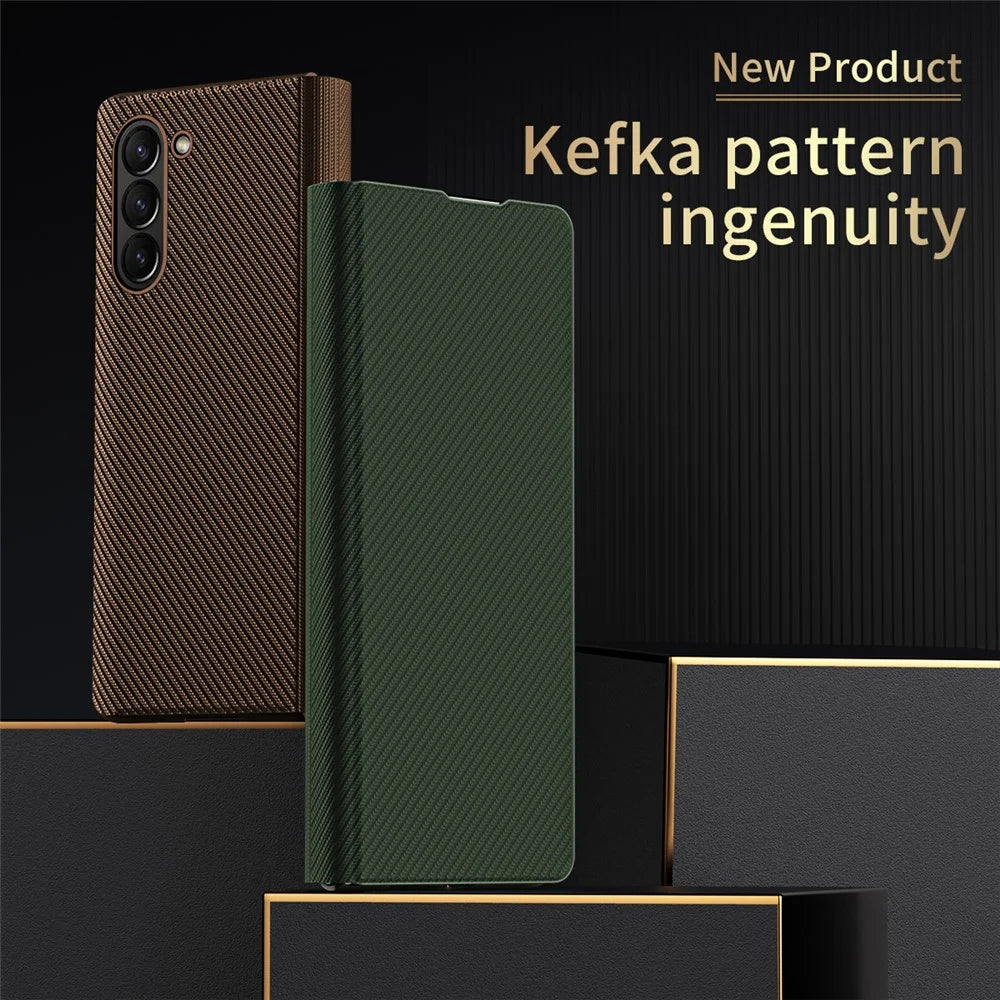For Samsung Galaxy Z Fold6 5G Case Aramid Fiber Texture Leather+PC Stand Phone Cover - Green - 7