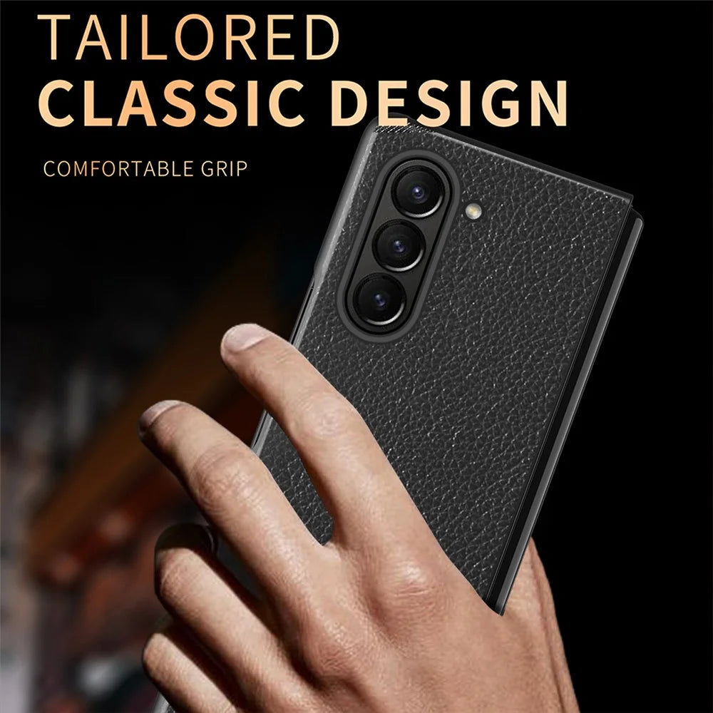 For Samsung Galaxy Z Fold6 5G Case Litchi Texture PU Leather Coated PC Phone Cover - Black - 2