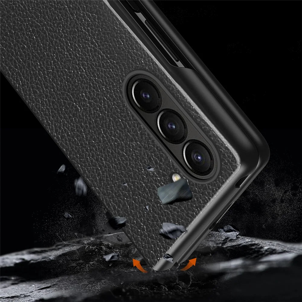 For Samsung Galaxy Z Fold6 5G Case Litchi Texture PU Leather Coated PC Phone Cover - Black - 3