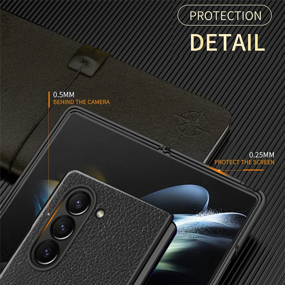 For Samsung Galaxy Z Fold6 5G Case Litchi Texture PU Leather Coated PC Phone Cover - Black - 4