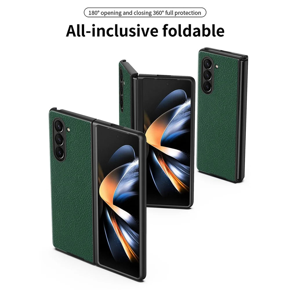 For Samsung Galaxy Z Fold6 5G Case Litchi Texture PU Leather Coated PC Phone Cover - Black - 5