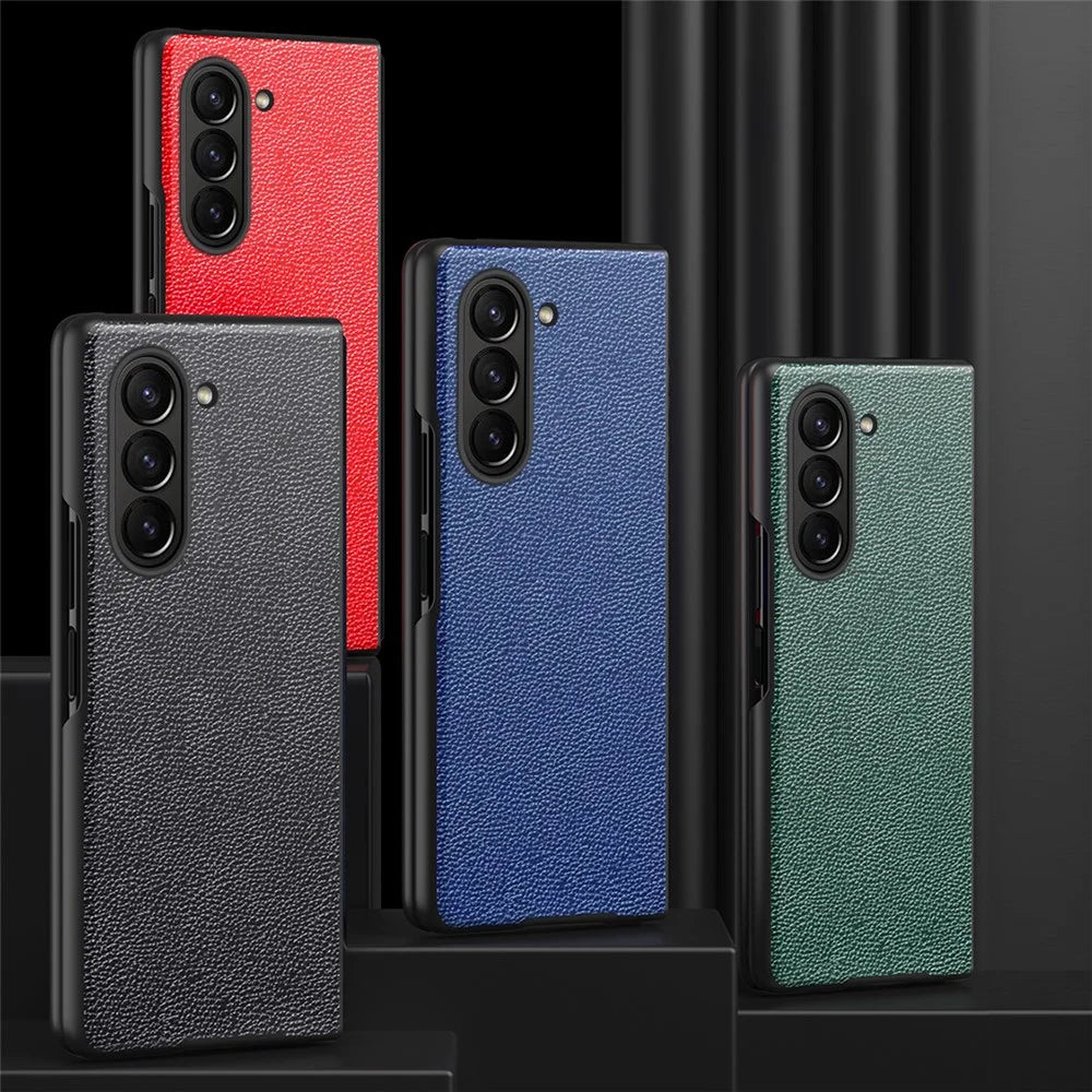 For Samsung Galaxy Z Fold6 5G Case Litchi Texture PU Leather Coated PC Phone Cover - Black - 7