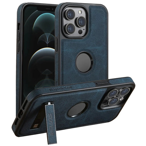 SUTENI G2 For iPhone 12 / 12 Pro Magnetic Case Kickstand Leather+TPU Phone Cover Litchi Texture - Blue - 1