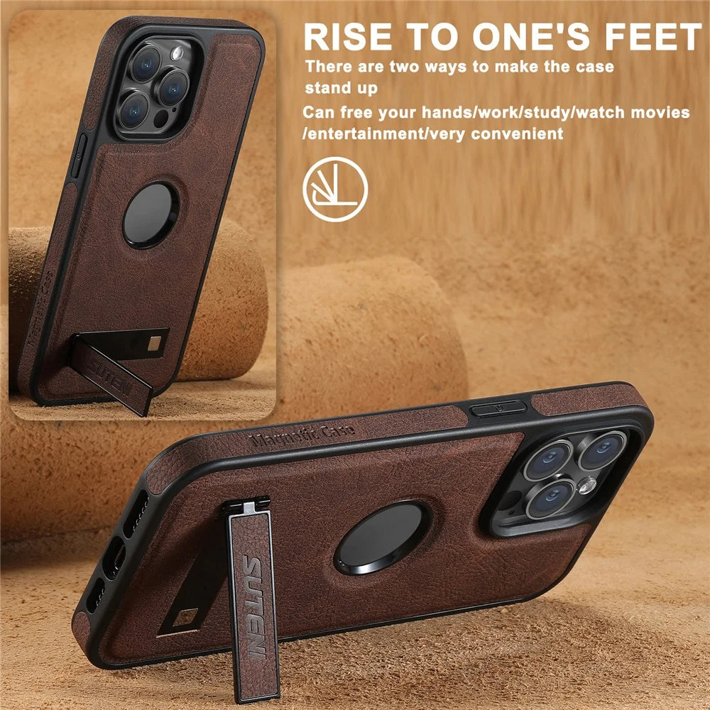SUTENI G2 For iPhone 12 Pro Max Magnetic Case Litchi Texture Kickstand Leather+TPU Phone Cover - Brown - 4