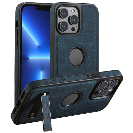 SUTENI G2 For iPhone 13 Pro Magnetic Case Litchi Texture Leather Back Cover with Kickstand - Blue - 1