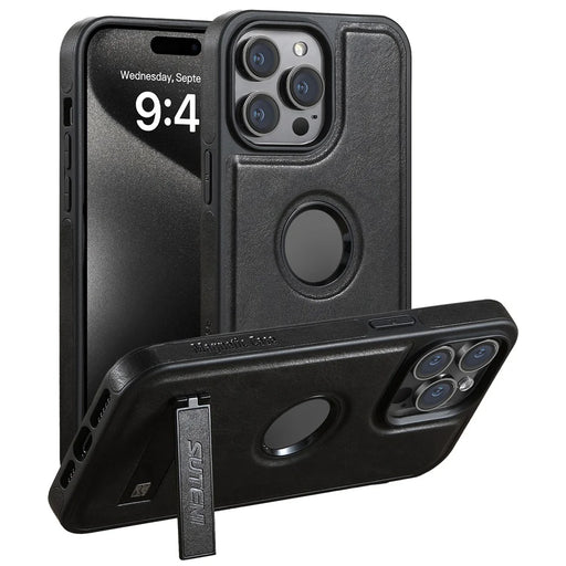 SUTENI G2 For iPhone 15 Pro Max Magnetic Case Waxy Texture Leather + TPU Phone Cover - Black - 1