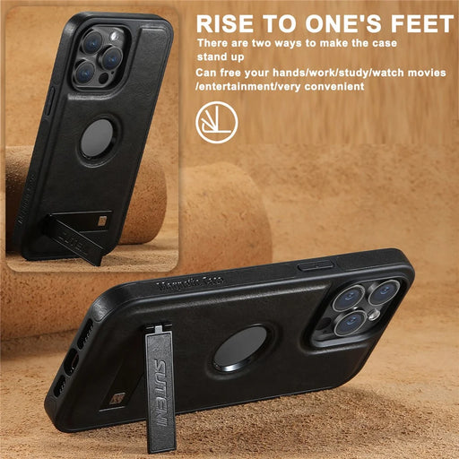 SUTENI G2 For iPhone 15 Pro Max Magnetic Case Waxy Texture Leather + TPU Phone Cover - Black - 2