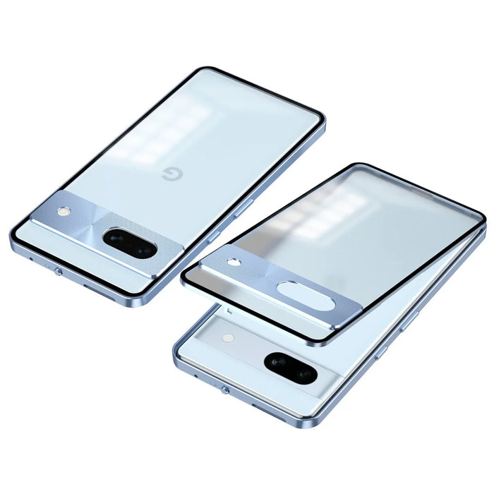 For Google Pixel 7a Case Pop-Up Lock Aluminium Alloy + PC Full Protection Phone Cover - Blue - 1