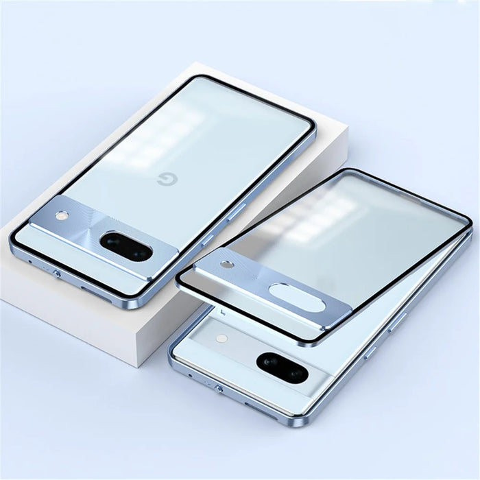 For Google Pixel 7a Case Pop-Up Lock Aluminium Alloy + PC Full Protection Phone Cover - Blue - 2