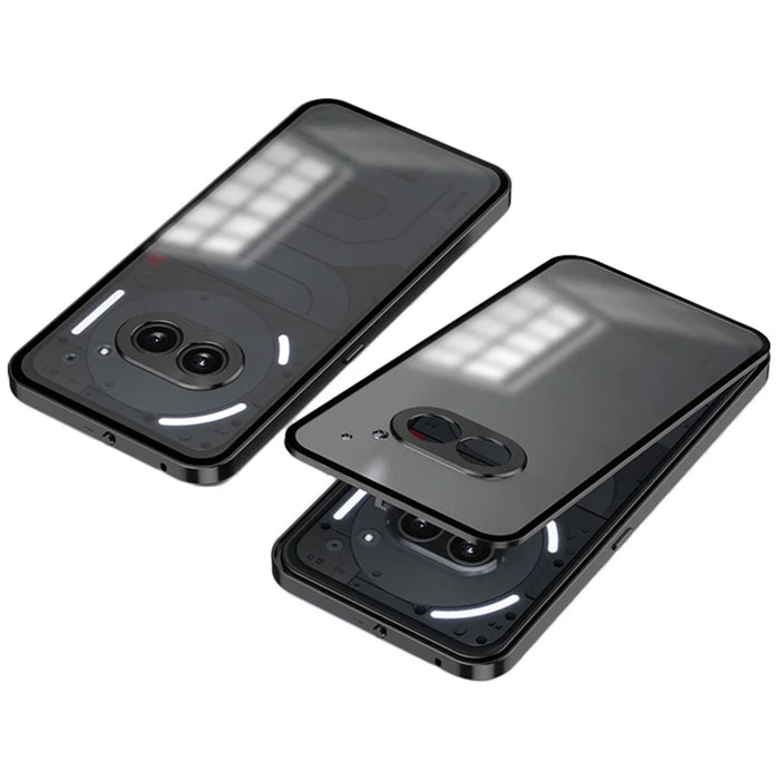For Nothing Phone (2a) Case Pop-Up Snap Lock Anti-Drop Aluminium Alloy+PC Matte Phone Cover - Black - 1