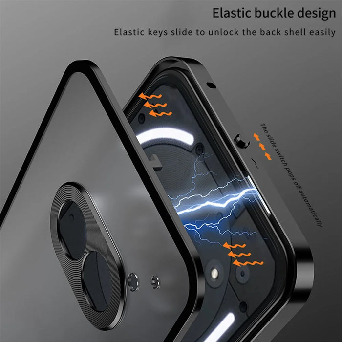 For Nothing Phone (2a) Case Pop-Up Snap Lock Anti-Drop Aluminium Alloy+PC Matte Phone Cover - Black - 3