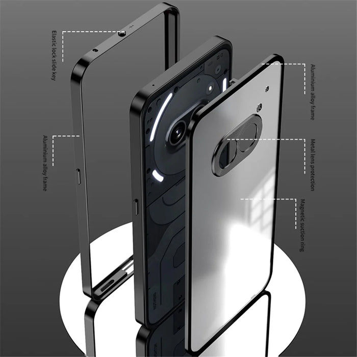 For Nothing Phone (2a) Case Pop-Up Snap Lock Anti-Drop Aluminium Alloy+PC Matte Phone Cover - Black - 4
