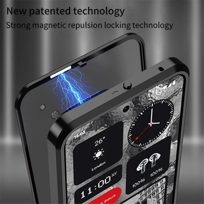For Nothing Phone (2a) Case Pop-Up Snap Lock Anti-Drop Aluminium Alloy+PC Matte Phone Cover - Black - 5